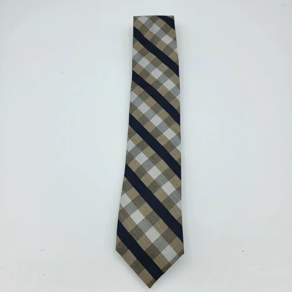 Nautica Tan Blue Geometric Polyester Necktie Men's Size 57 x 3